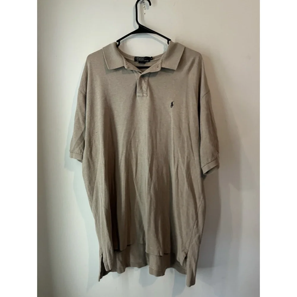 Vintage Polo Ralph Lauren Short Sleeve Polo Shirt Mens‎ XXL Beige Pony Logo